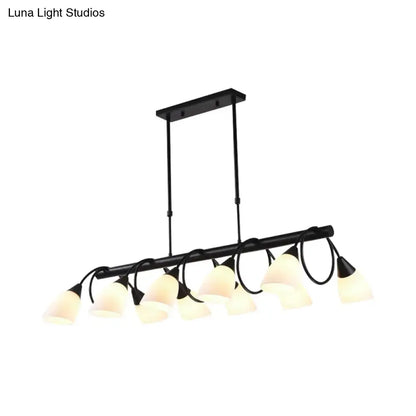 Traditional Milky Glass Pendant Light Fixture - 6/8/10 Lights - Black Hanging Lamp Kit