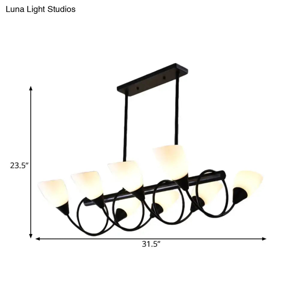Traditional Milky Glass Pendant Light Fixture - 6/8/10 Lights - Black Hanging Lamp Kit