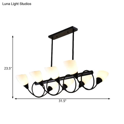 Traditional Milky Glass Pendant Light Fixture - 6/8/10 Lights - Black Hanging Lamp Kit