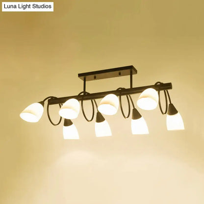 Traditional Milky Glass Pendant Light Fixture - 6/8/10 Lights - Black Hanging Lamp Kit