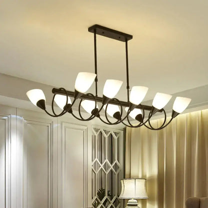Traditional Milky Glass Pendant Light Fixture - 6/8/10 Lights - Black Hanging Lamp Kit
