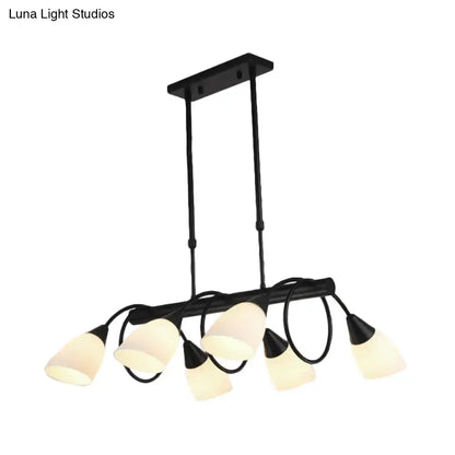 Traditional Milky Glass Pendant Light Fixture - 6/8/10 Lights - Black Hanging Lamp Kit