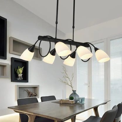 Traditional Milky Glass Pendant Light Fixture - 6/8/10 Lights - Black Hanging Lamp Kit