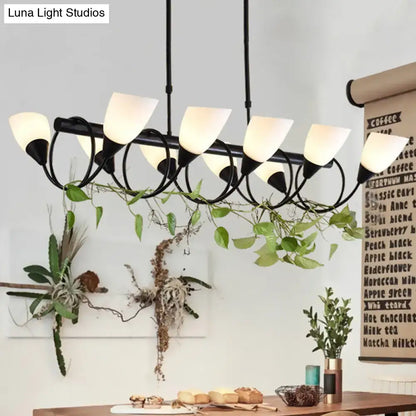Traditional Milky Glass Pendant Light Fixture - 6/8/10 Lights - Black Hanging Lamp Kit