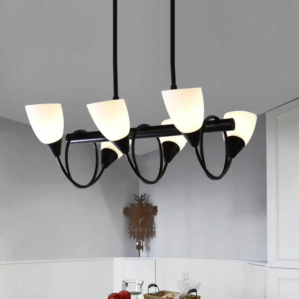 Traditional Milky Glass Pendant Light Fixture - 6/8/10 Lights - Black Hanging Lamp Kit