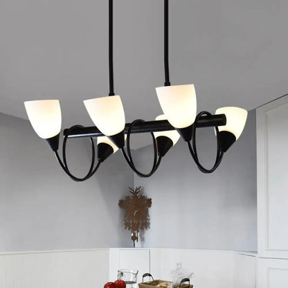 Traditional Milky Glass Pendant Light Fixture - 6/8/10 Lights - Black Hanging Lamp Kit
