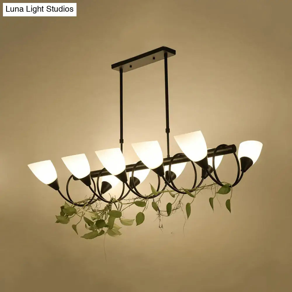 Traditional Milky Glass Pendant Light Fixture - 6/8/10 Lights - Black Hanging Lamp Kit