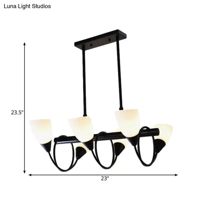 Traditional Milky Glass Pendant Light Fixture - 6/8/10 Lights - Black Hanging Lamp Kit