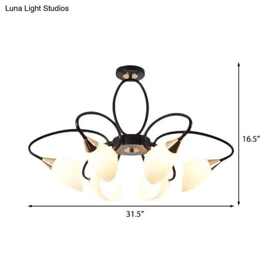 Traditional Oval White Glass Semi Flush Mount Ceiling Light with 6/8 Lights - Black Finish for Living Room - Tampa Home & Garden Store