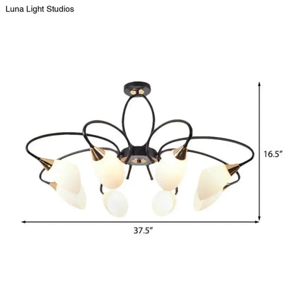 Traditional Oval White Glass Semi Flush Mount Ceiling Light with 6/8 Lights - Black Finish for Living Room