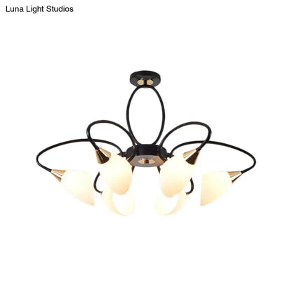 Traditional Oval White Glass Semi Flush Mount Ceiling Light with 6/8 Lights - Black Finish for Living Room