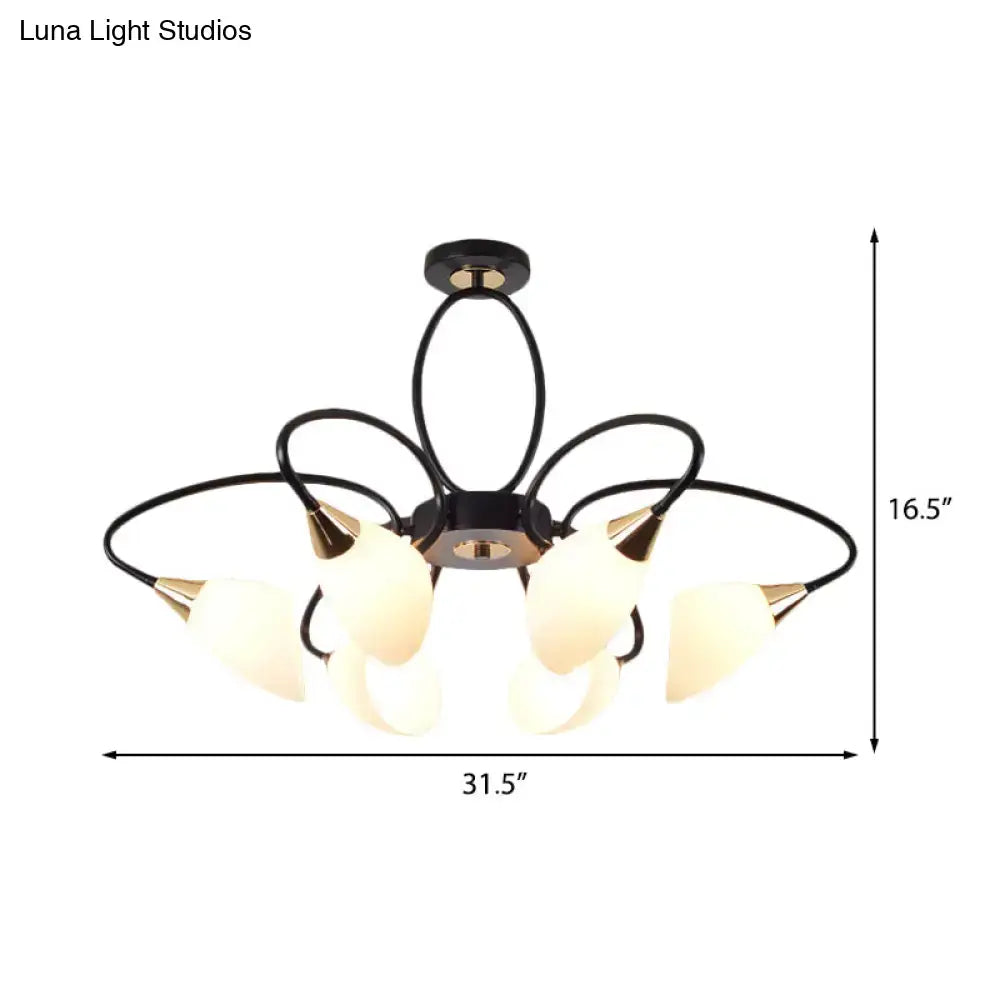 Traditional Oval White Glass Semi Flush Mount Ceiling Light with 6/8 Lights - Black Finish for Living Room