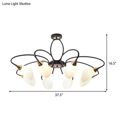 Traditional Oval White Glass Semi Flush Mount Ceiling Light with 6/8 Lights - Black Finish for Living Room
