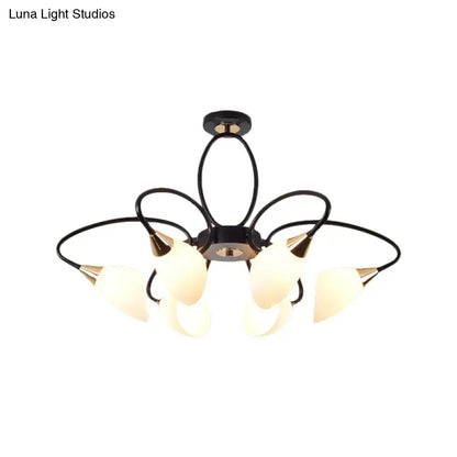 Traditional Oval White Glass Semi Flush Mount Ceiling Light with 6/8 Lights - Black Finish for Living Room