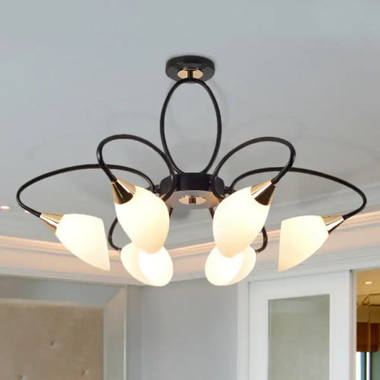 Traditional Oval White Glass Semi Flush Mount Ceiling Light with 6/8 Lights - Black Finish for Living Room - Tampa Home & Garden Store