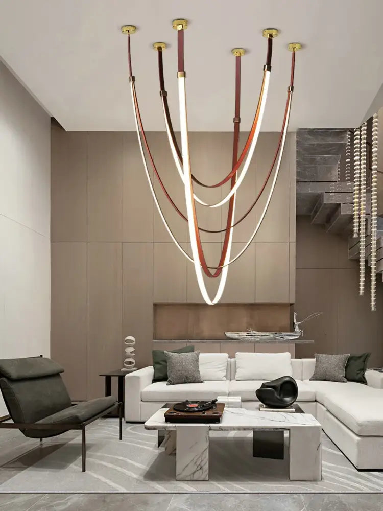 Trendy Leather Belt LED Chandelier Light for Living Room