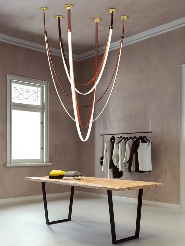 Trendy Leather Belt LED Chandelier Light for Living Room