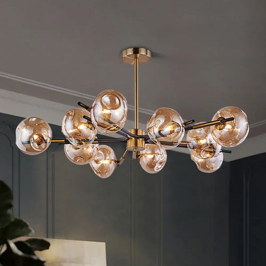 Vintage Amber/Grey Glass Flush Mount Chandelier with 10 Lights - Elegant Ceiling Light for Living Room - Tampa Home & Garden Store