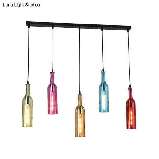 Vintage Black Bottle Cluster Pendant Lamp with Colorful Glass Shades - Perfect for Restaurants! - Tampa Home & Garden Store