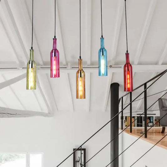 Vintage Black Bottle Cluster Pendant Lamp with Colorful Glass Shades - Perfect for Restaurants! - Tampa Home & Garden Store