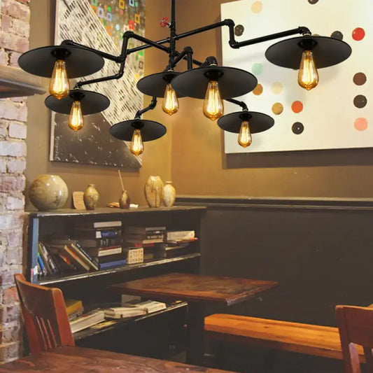 Vintage Black Island Pendant Lamp with 7 Bulbs: Metallic 3-Layer Water Pipe Design for Living Room Hanging Light Fixture - Tampa Home & Garden Store