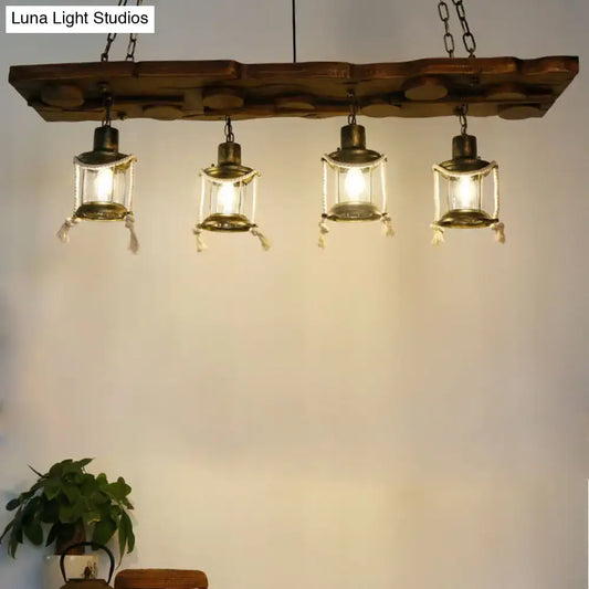 Vintage Clear Glass Kerosene Chandelier: Dark Wood Island Lamp with 4 Lights - Tampa Home & Garden Store
