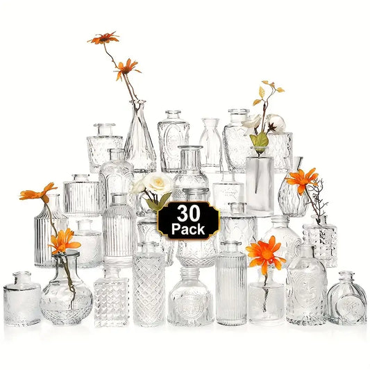 Vintage Glass Bud Vases Set - 30 Pieces