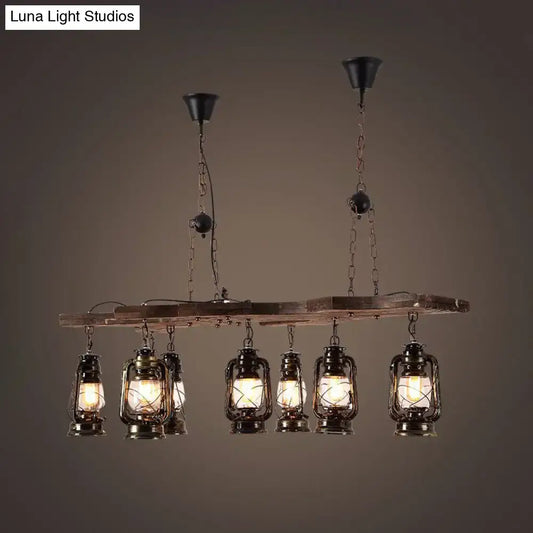 Vintage Industrial 8-Light Linear Chandelier with Lantern Shade in Antique Brass - Tampa Home & Garden Store