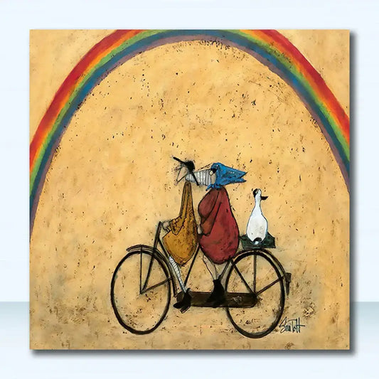 Vintage Nordic Abstract Landscape Dog Canvas Wall Art