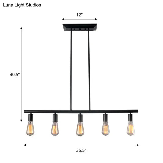 Vintage Style 5-Head Black Finish Linear Island Lamp - Metallic Hanging Light for Dining Room - Tampa Home & Garden Store