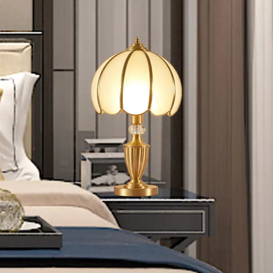 Vintage White Glass Table Lamp with Scalloped Edge - Elegant Bedside Night Light - Tampa Home & Garden Store