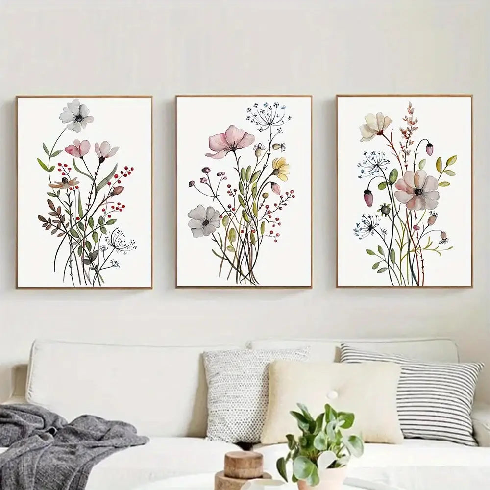 Watercolor Flower Posters Set: Botanical Canvas Art