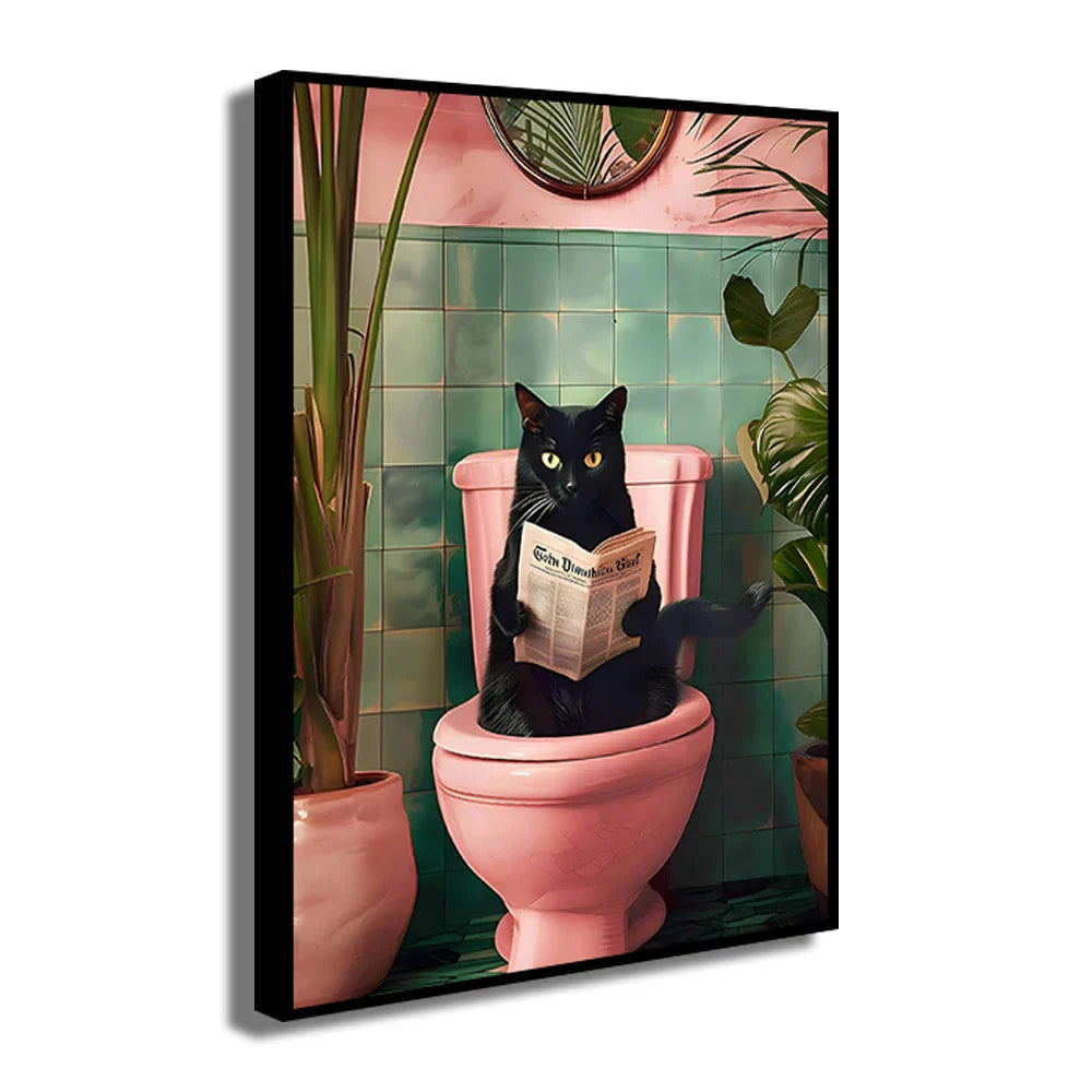 Whimsical Cat Bathroom Wall Art Print