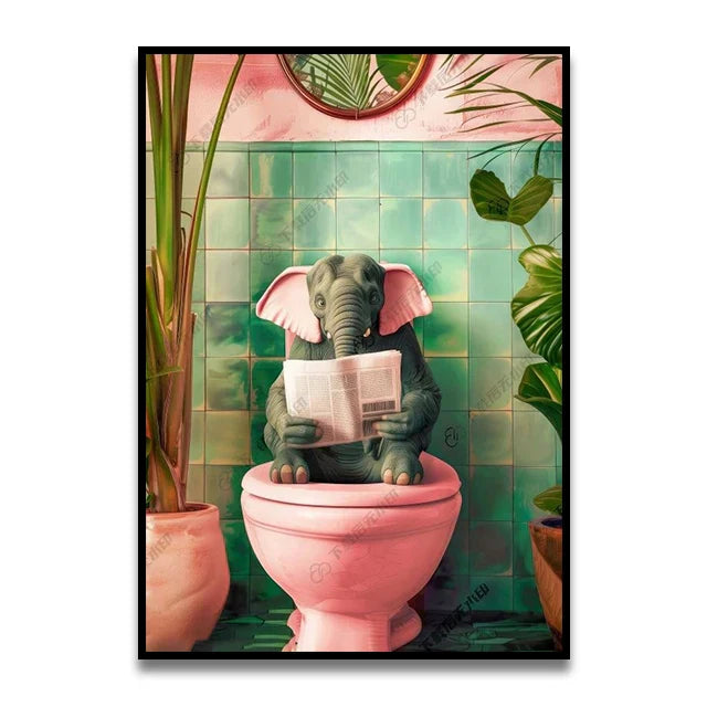 Whimsical Cat Bathroom Wall Art Print