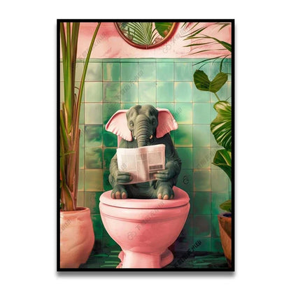 Whimsical Cat Bathroom Wall Art Print