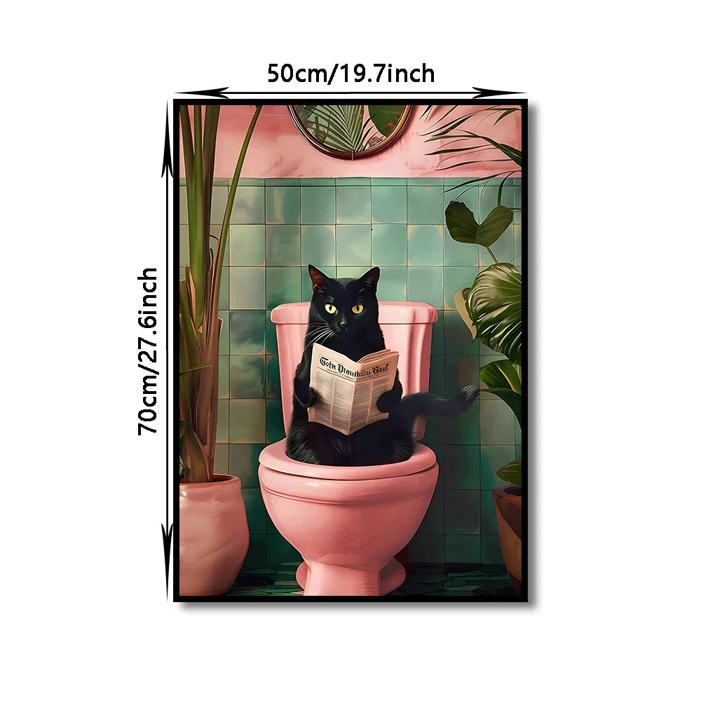 Whimsical Cat Bathroom Wall Art Print
