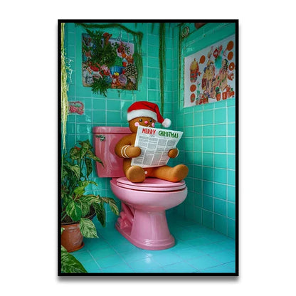 Whimsical Cat Bathroom Wall Art Print