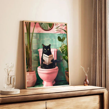 Whimsical Cat Bathroom Wall Art Print