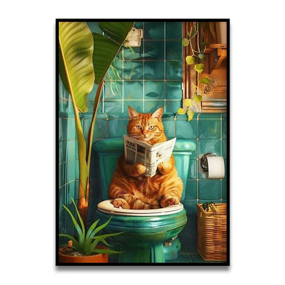 Whimsical Cat Bathroom Wall Art Print