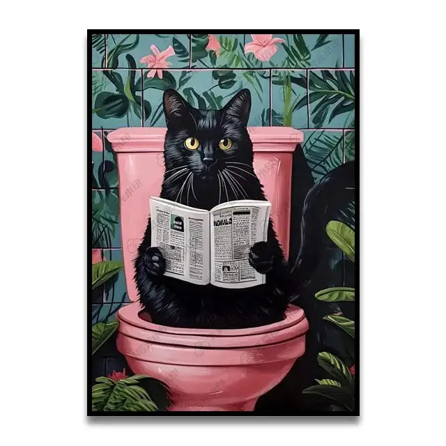 Whimsical Cat Bathroom Wall Art Print