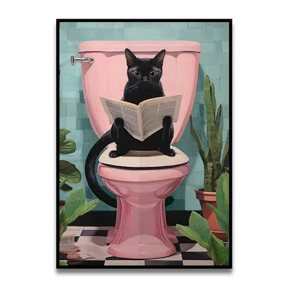 Whimsical Cat Bathroom Wall Art Print