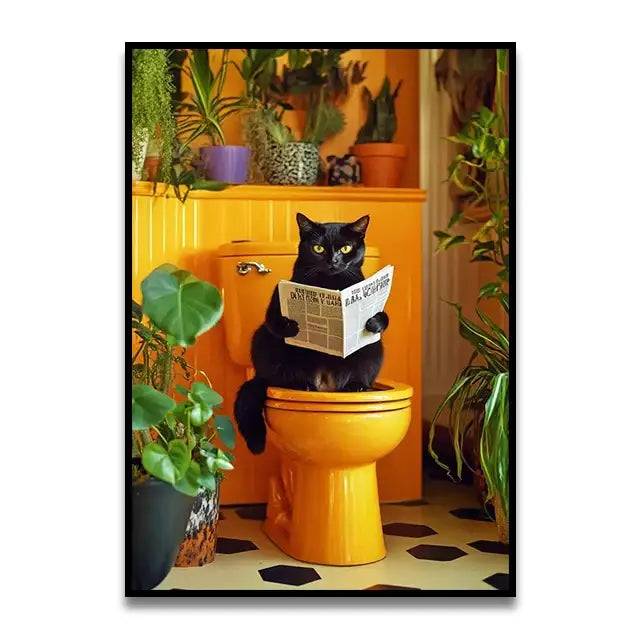 Whimsical Cat Bathroom Wall Art Print
