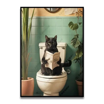 Whimsical Cat Bathroom Wall Art Print