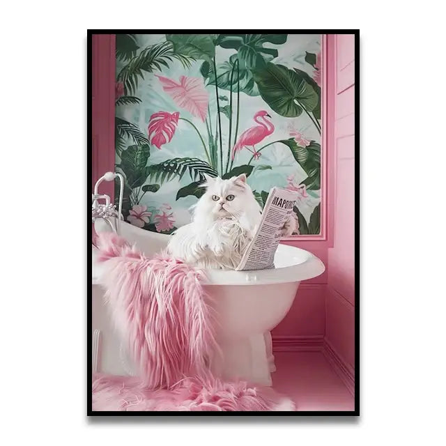 Whimsical Cat Bathroom Wall Art Print