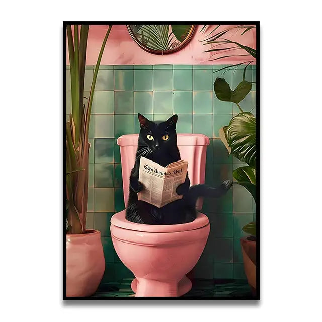 Whimsical Cat Bathroom Wall Art Print