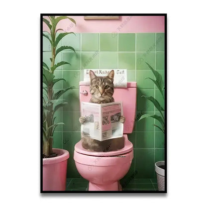 Whimsical Cat Bathroom Wall Art Print