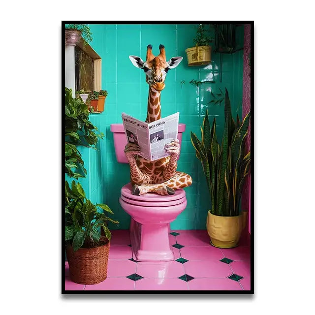 Whimsical Cat Bathroom Wall Art Print
