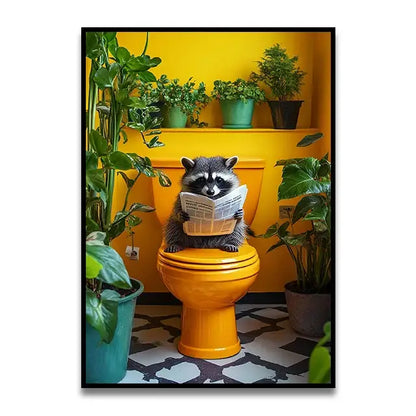 Whimsical Cat Bathroom Wall Art Print