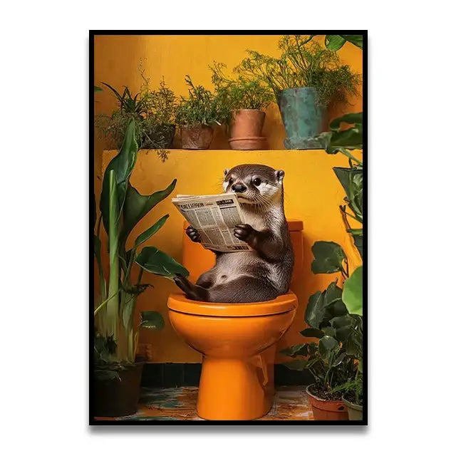 Whimsical Cat Bathroom Wall Art Print