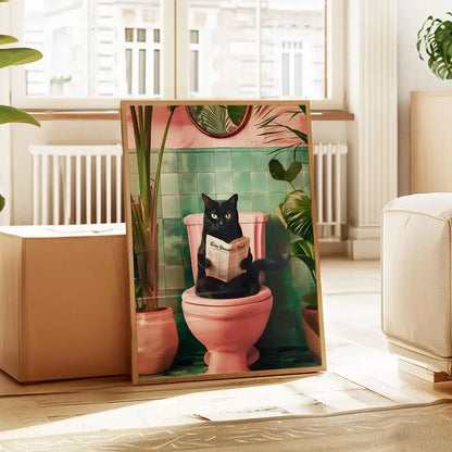 Whimsical Cat Bathroom Wall Art Print